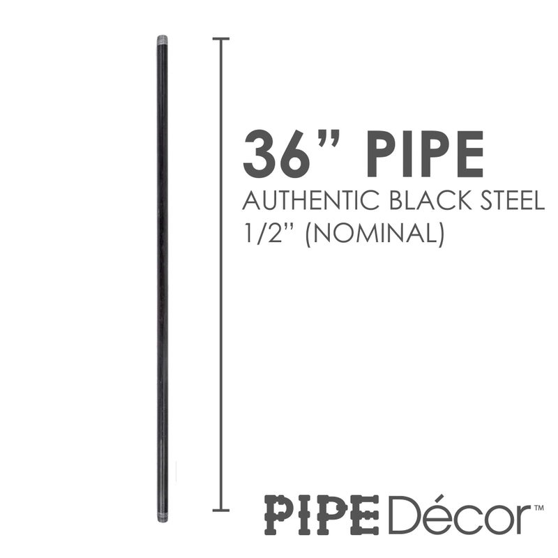 PIPE DECOR PIPE DÃ‰COR 1/2â€ x 36â€ Malleable Cast Iron Pipe Nipple, Pre Cut Connectors, Industrial Steel Grey Fits Standard Half Inch Black Threaded Pipes Nipples and Fittings, Build Vintage DIY Furniture, 4 Pack - Image 2